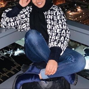 BUBBLE SLEEVE FAUX TURTLE NECK SWEATER